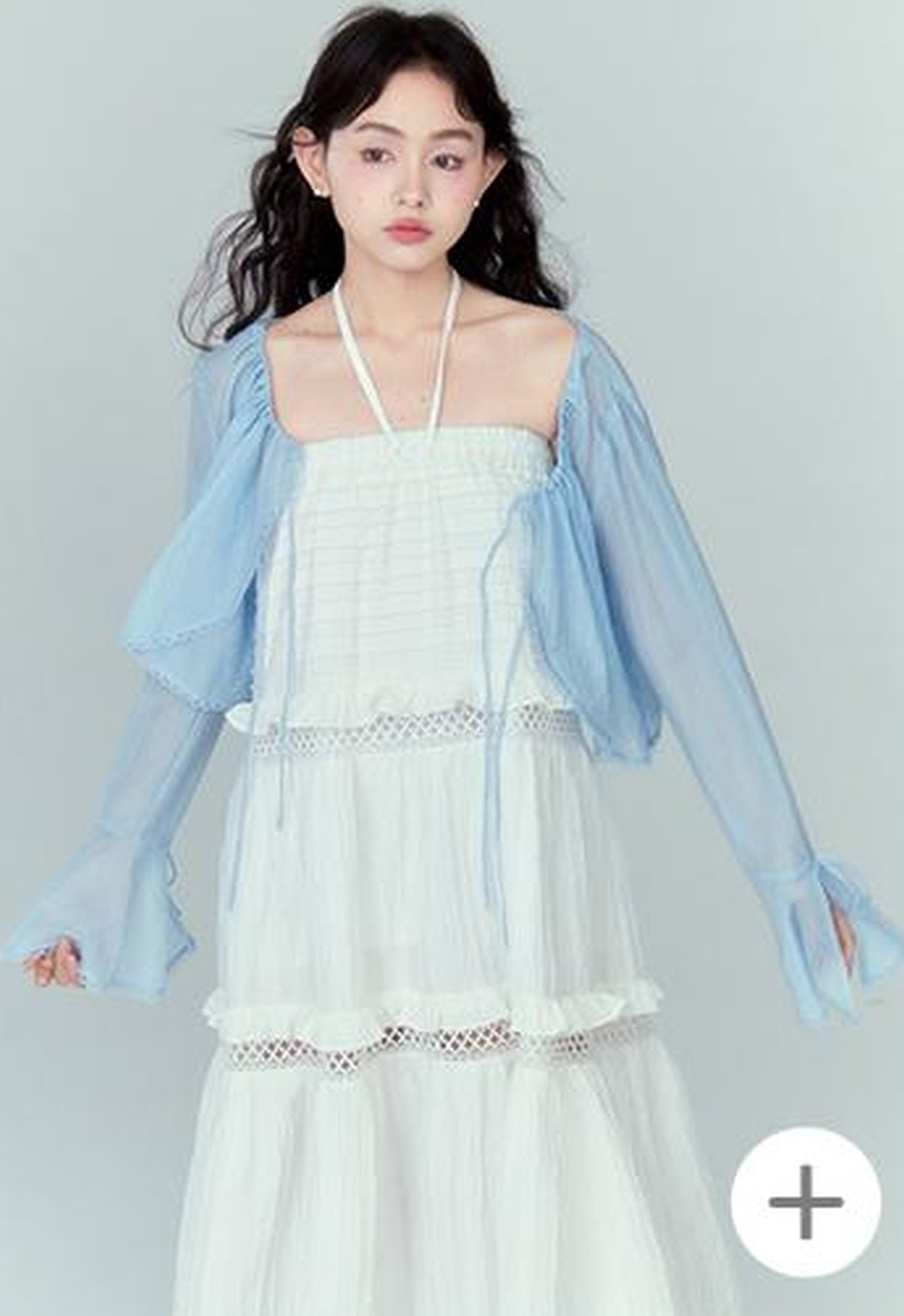 DIDDI MODA Lacy Shell Embroidered Blue Sunshield Cardigan