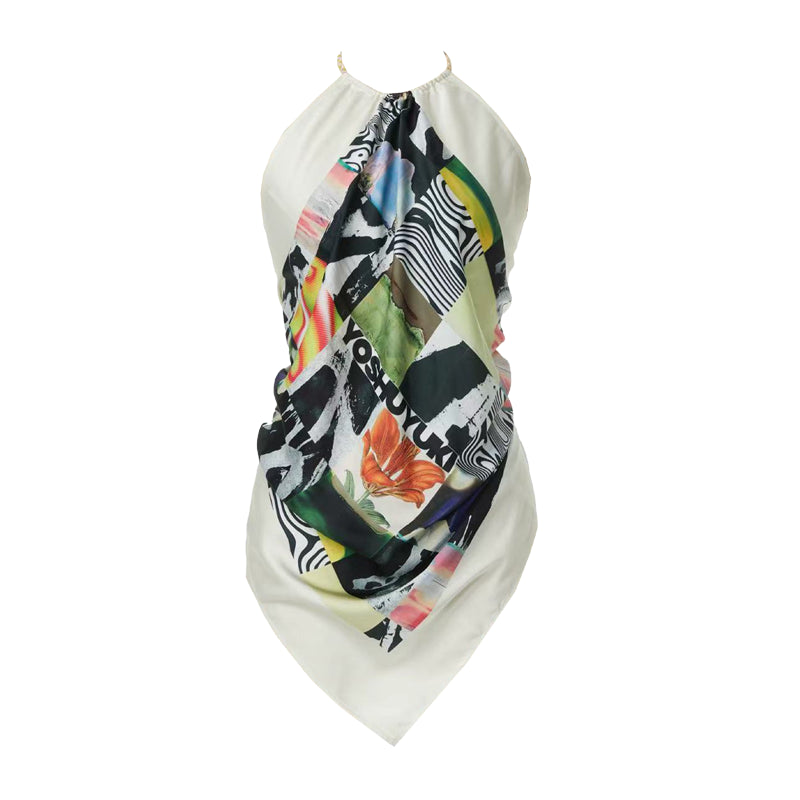 YOSHUYUKI Printed Scarf Halter Neck Slip Top