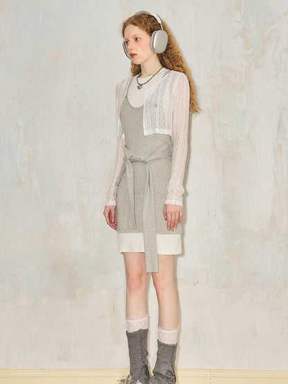 DIDDI MODA Layered Cat Embroidery Cotton Dress Set