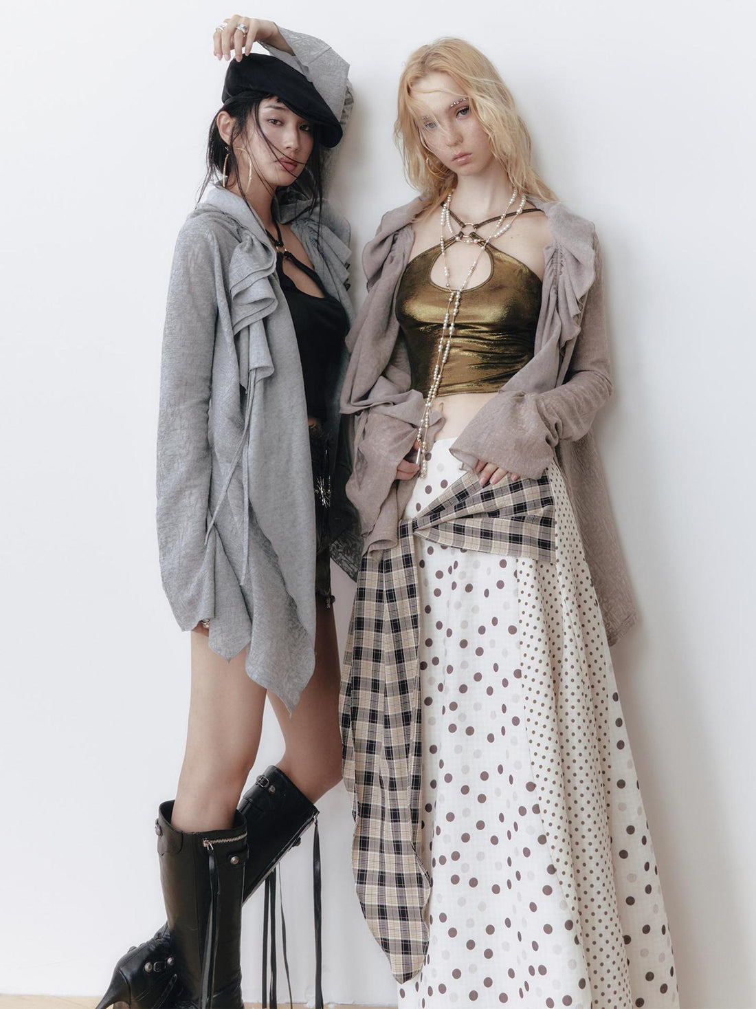 OfAkiva Layered Drawstring Lace Hem Knit Cardigan Sweater