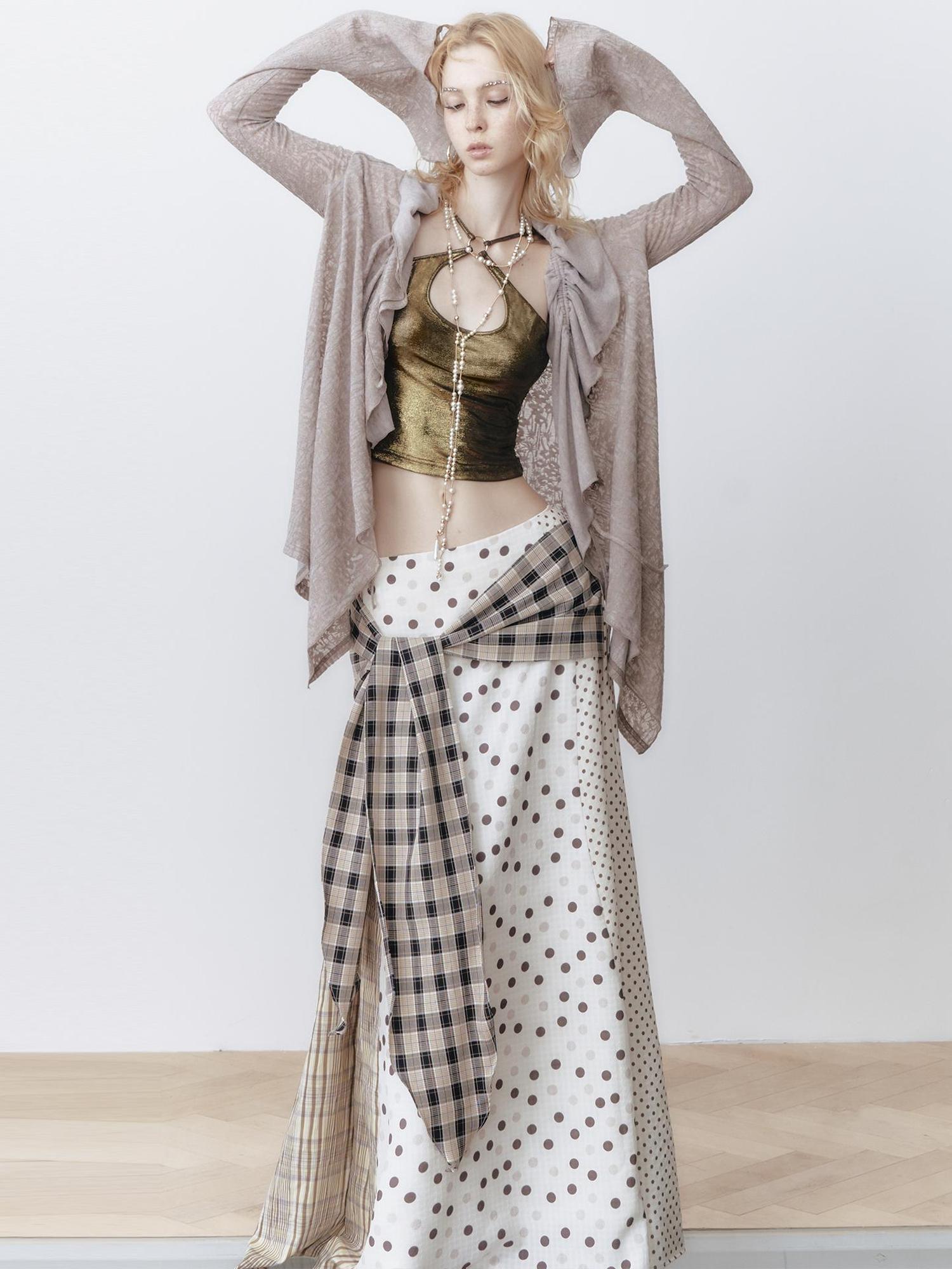 OfAkiva Layered Drawstring Lace Hem Knit Cardigan Sweater