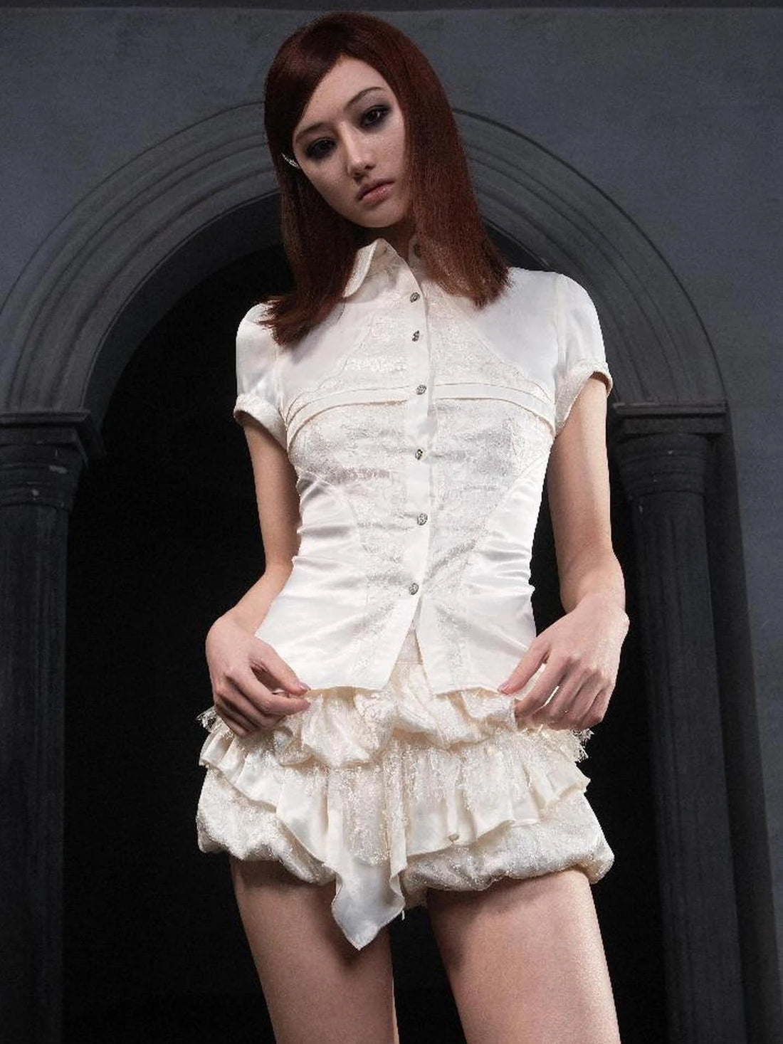 Layered Lace Satin Punk Goth Bloomer Shorts