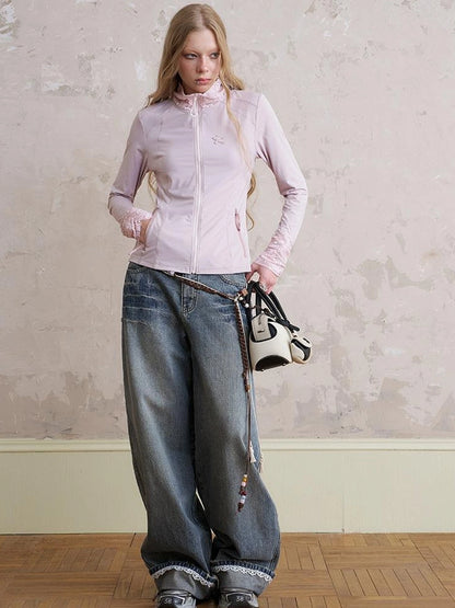 Layered Puppy Embroidery Lace Sunshirt