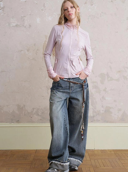 Layered Puppy Embroidery Lace Sunshirt