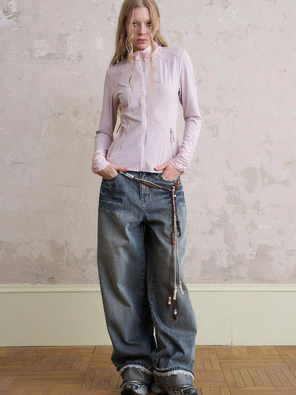 Layered Puppy Embroidery Lace Sunshirt