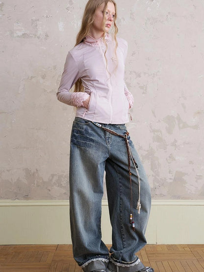 Layered Puppy Embroidery Lace Sunshirt