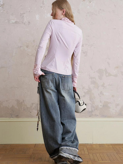 Layered Puppy Embroidery Lace Sunshirt