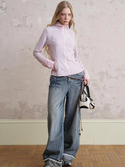 Layered Puppy Embroidery Lace Sunshirt