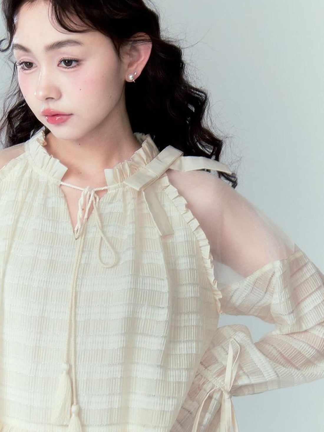 DIDDI MODA Layered Tulle Midi Dress With Fringe Lace Details