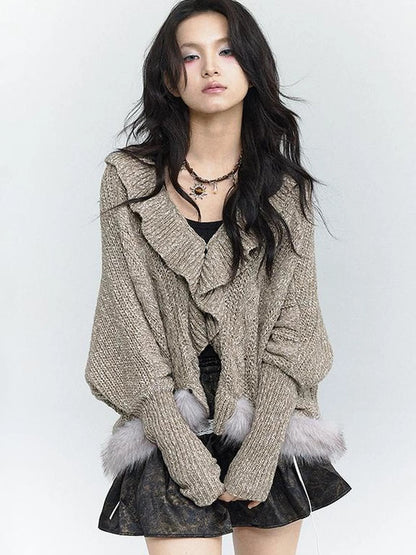 Lazy Batwing Sleeve Dual Wear Wool Blend Cardigan