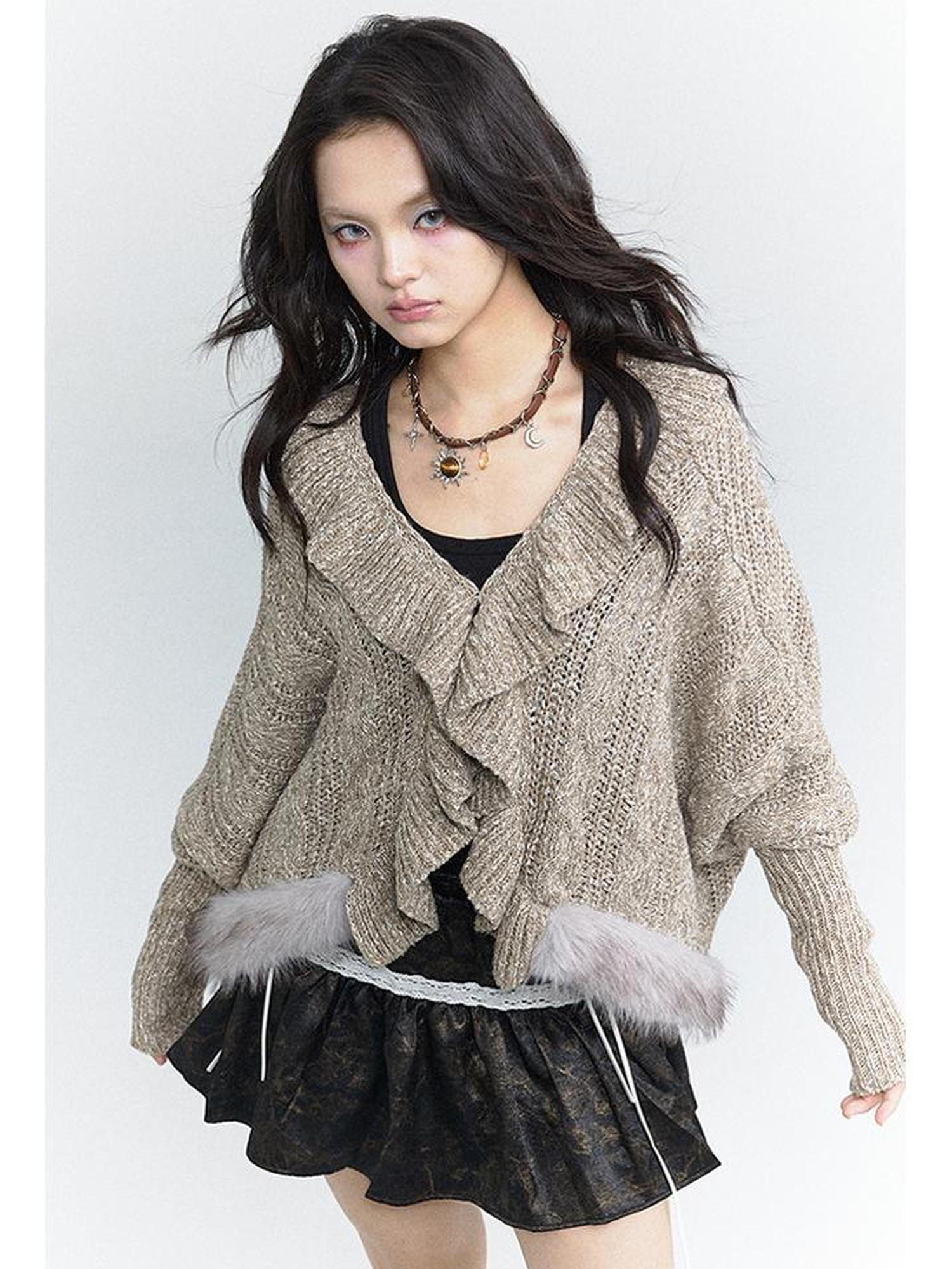 MOMSYCAN FOX LINE Lazy Batwing Sleeve Dual Wear Wool Blend Cardigan
