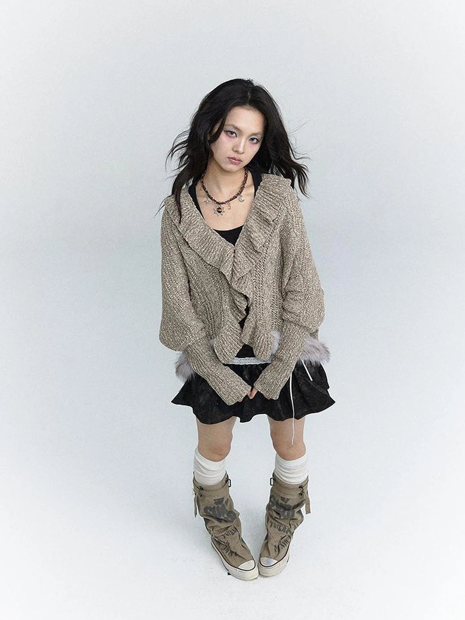 Lazy Batwing Sleeve Dual Wear Wool Blend Cardigan