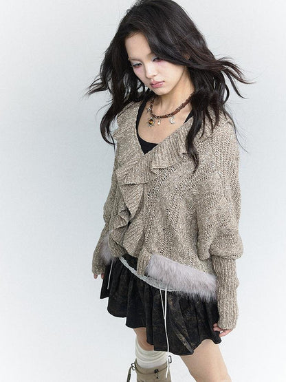 MOMSYCAN FOX LINE Lazy Batwing Sleeve Dual Wear Wool Blend Cardigan