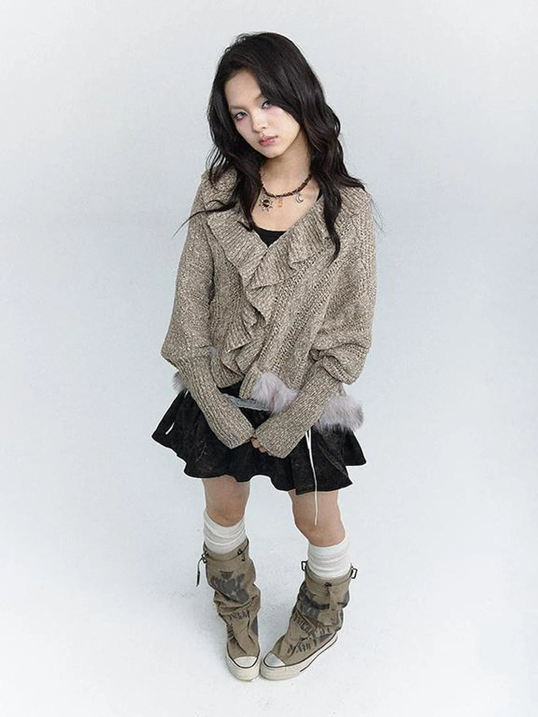 Lazy Batwing Sleeve Dual Wear Wool Blend Cardigan