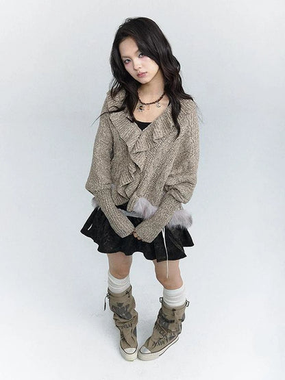 Lazy Batwing Sleeve Dual Wear Wool Blend Cardigan