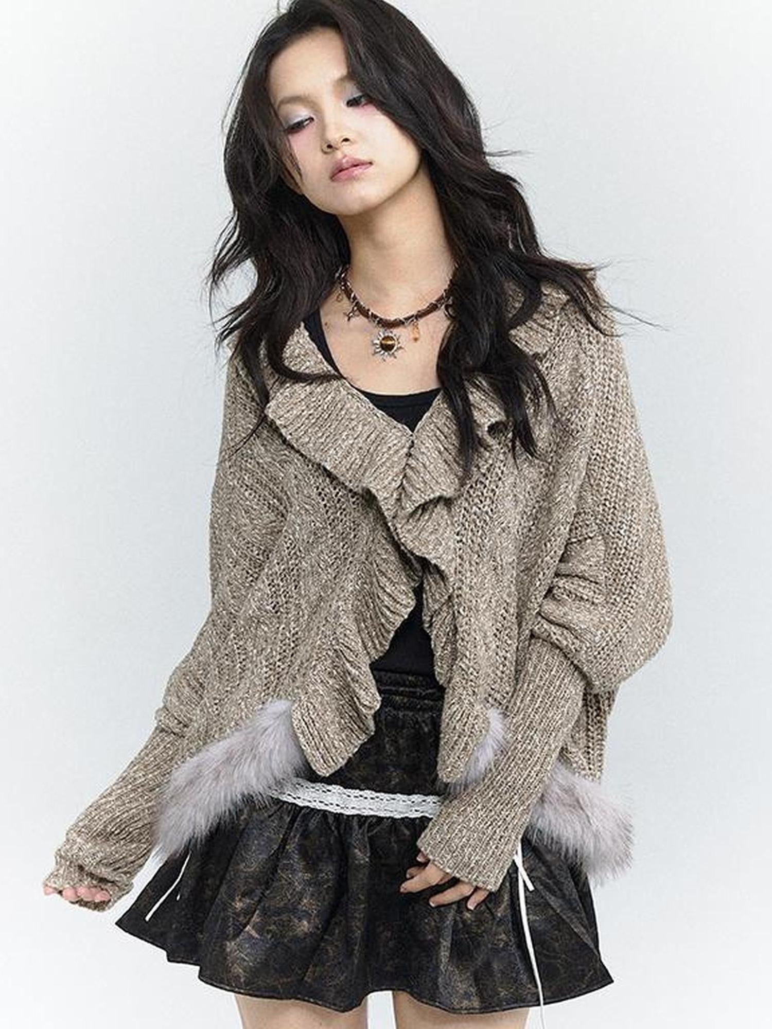 MOMSYCAN FOX LINE Lazy Batwing Sleeve Dual Wear Wool Blend Cardigan