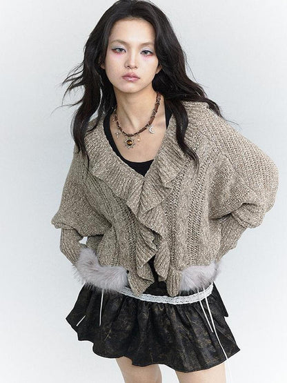 MOMSYCAN FOX LINE Lazy Batwing Sleeve Dual Wear Wool Blend Cardigan