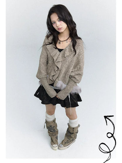 Lazy Batwing Sleeve Dual Wear Wool Blend Cardigan