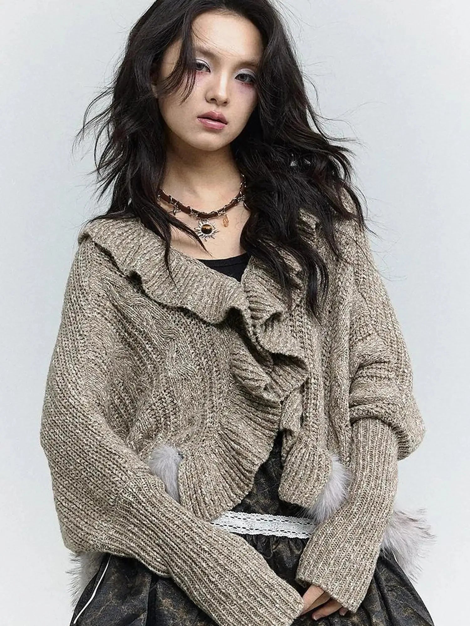 Lazy Batwing Sleeve Dual Wear Wool Blend Cardigan