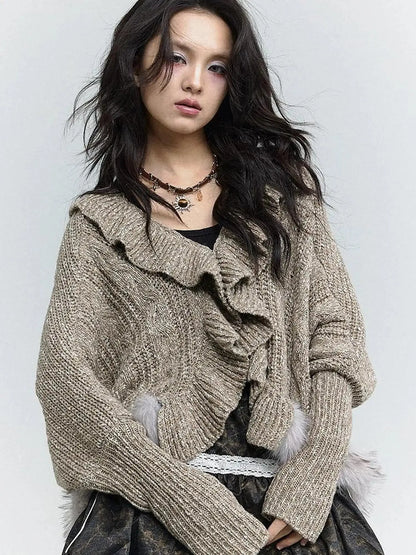 Lazy Batwing Sleeve Dual Wear Wool Blend Cardigan