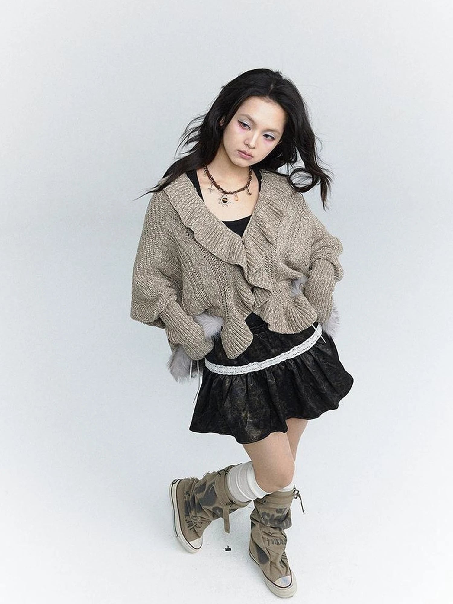 Lazy Batwing Sleeve Dual Wear Wool Blend Cardigan