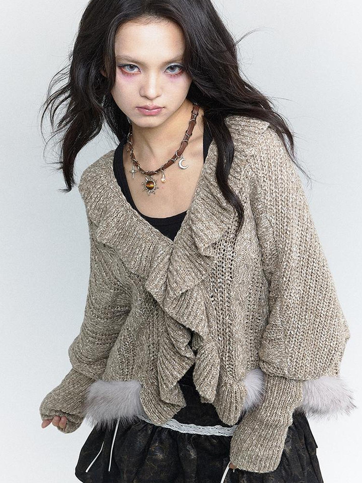 MOMSYCAN FOX LINE Lazy Batwing Sleeve Dual Wear Wool Blend Cardigan