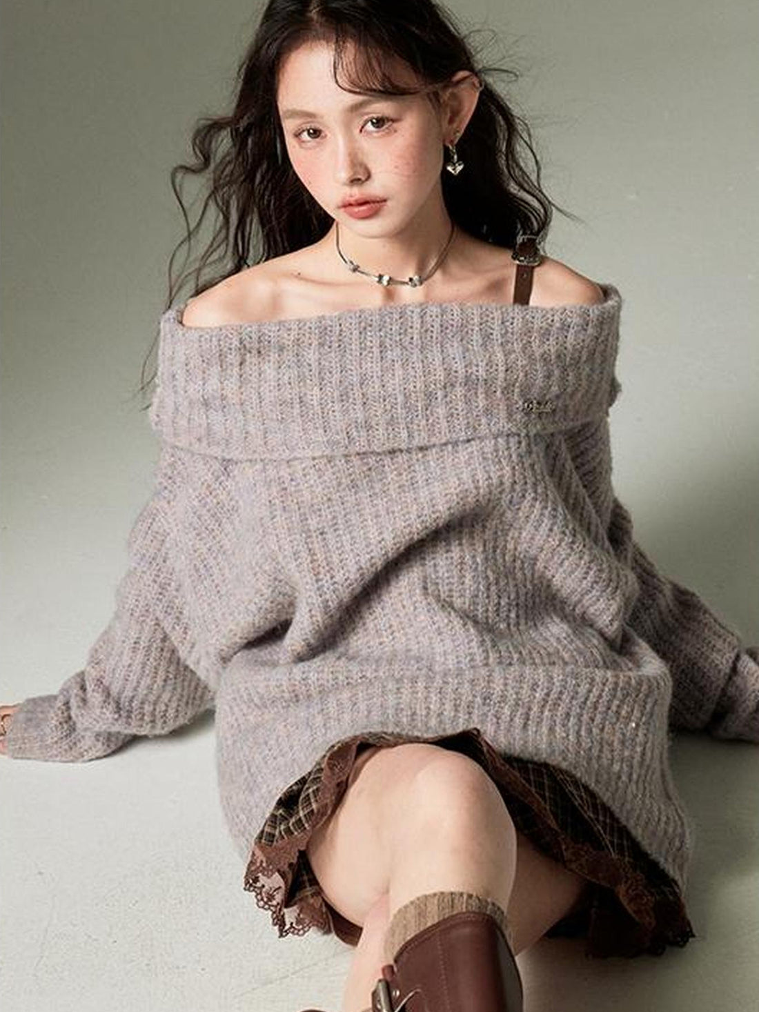 DIDDI MODA Lazy Chic One Shoulder Wool Sweater