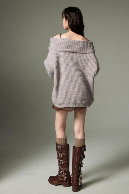 DIDDI MODA Lazy Chic One Shoulder Wool Sweater