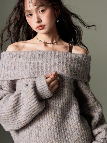 DIDDI MODA Lazy Chic One Shoulder Wool Sweater
