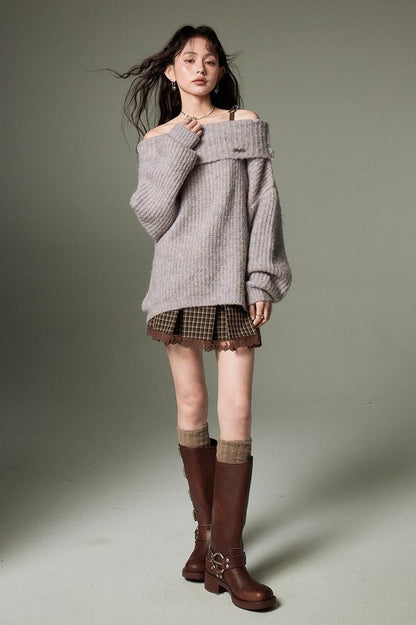 DIDDI MODA Lazy Chic One Shoulder Wool Sweater
