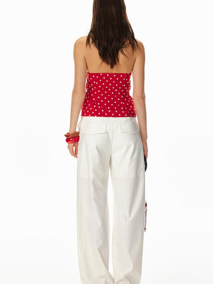 STRIKE A POSE Lazy Dot Backless Sexy Drawstring Halter Fit Top