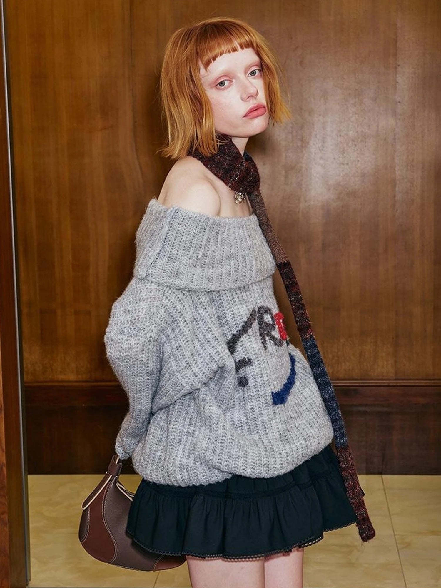 Lazy Off Shoulder Colorful Embroidered Sweater