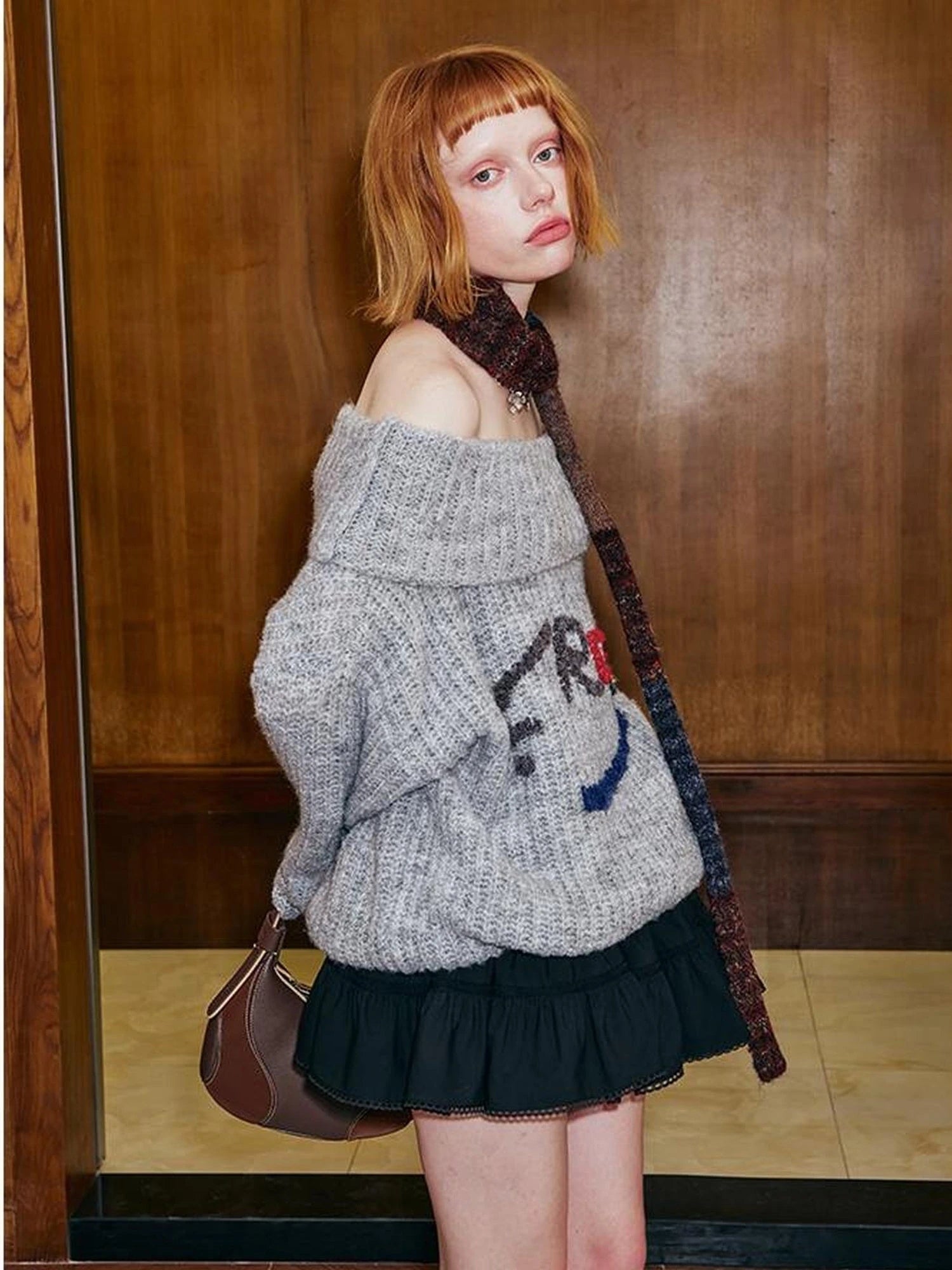 Lazy Off Shoulder Colorful Embroidered Sweater