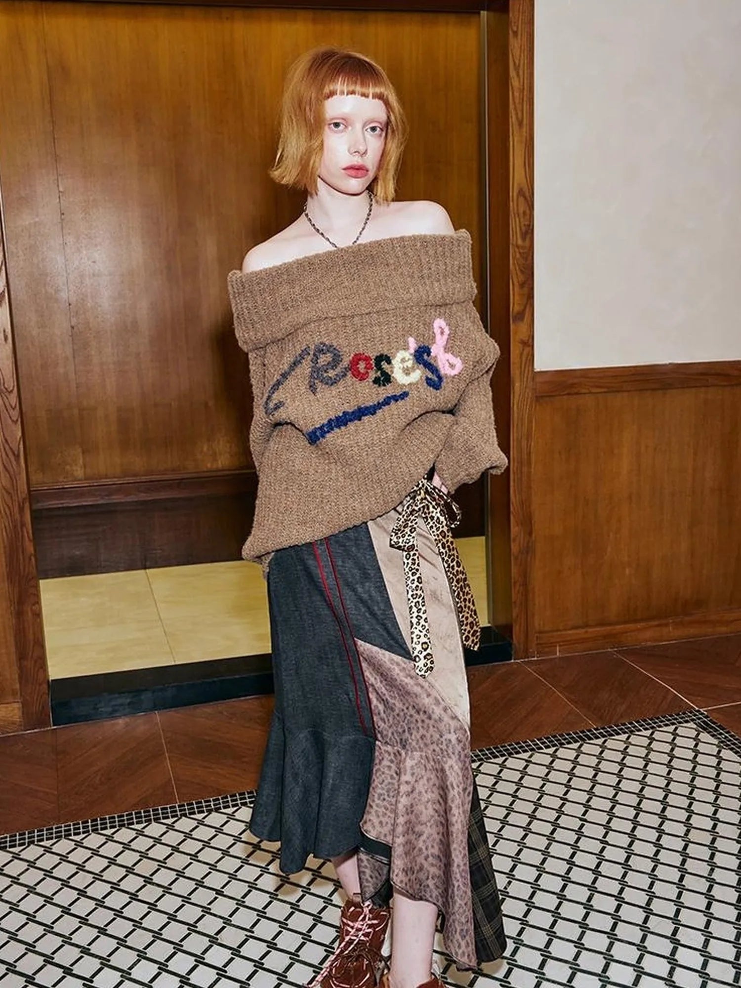 Lazy Off Shoulder Colorful Embroidered Sweater
