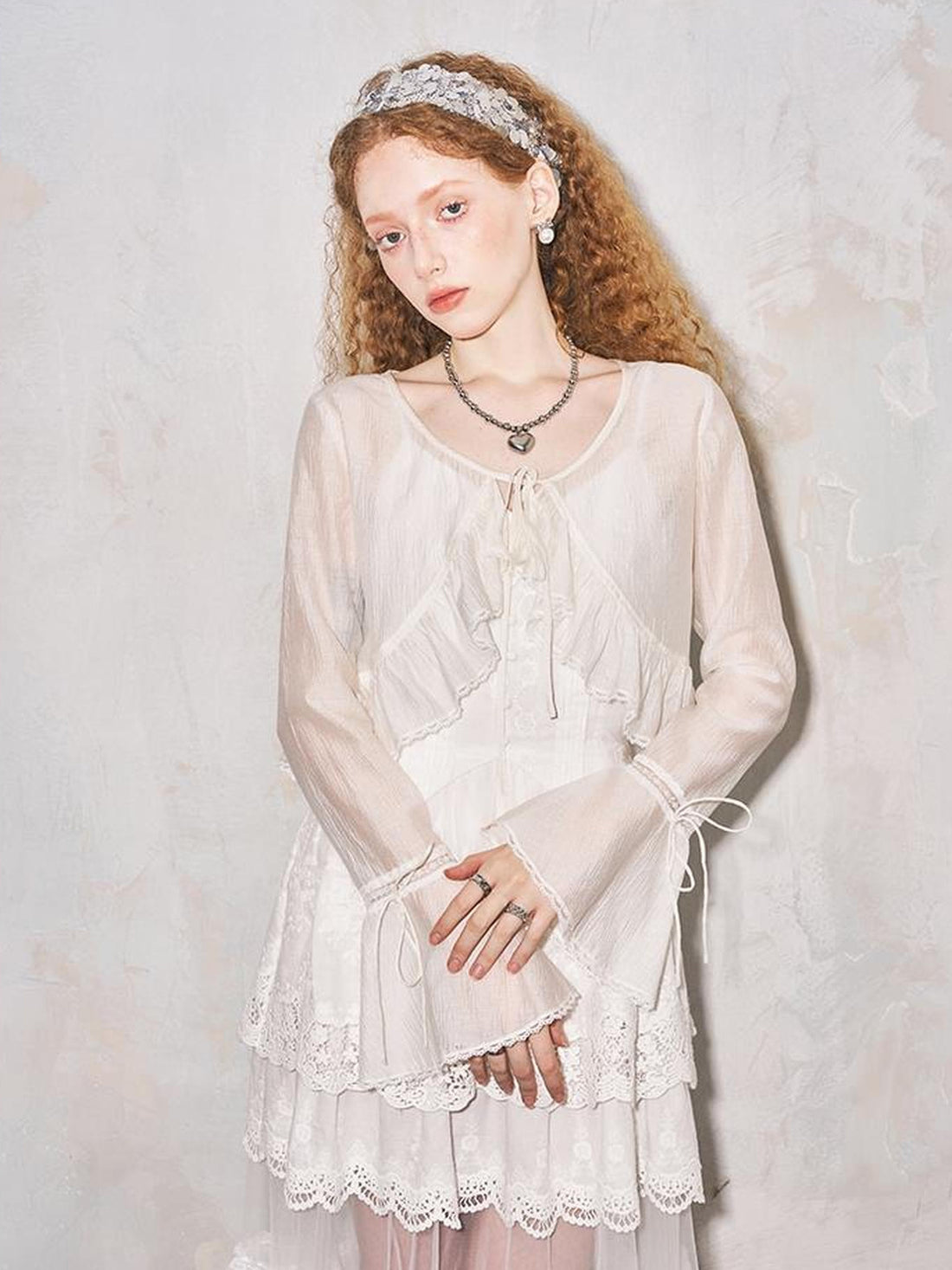 DIDDI MODA Lazy Tie Lace Sheer Cropped Cover Up