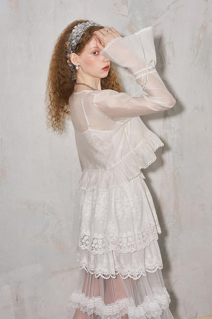 DIDDI MODA Lazy Tie Lace Sheer Cropped Cover Up