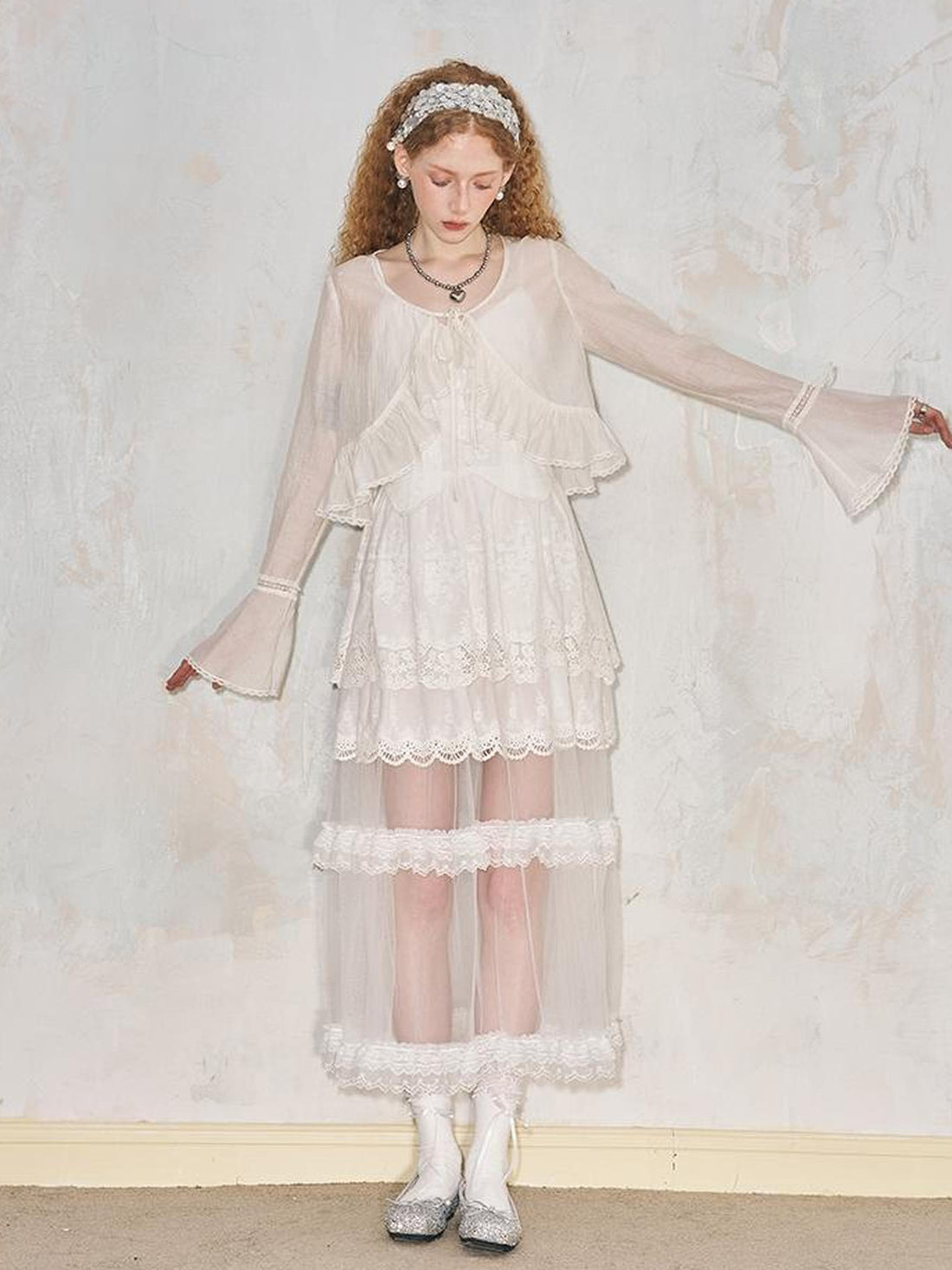 DIDDI MODA Lazy Tie Lace Sheer Cropped Cover Up