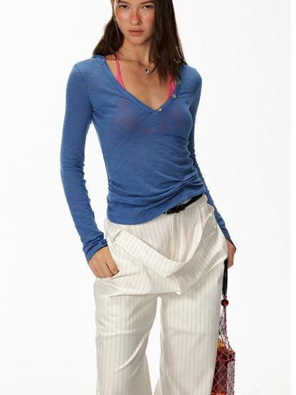 STRIKE A POSE Lazy V-Neck Hooded Long Sleeve Sunshade Top