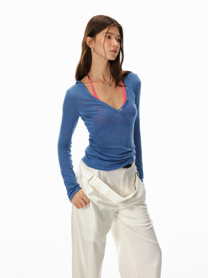 STRIKE A POSE Lazy V-Neck Hooded Long Sleeve Sunshade Top