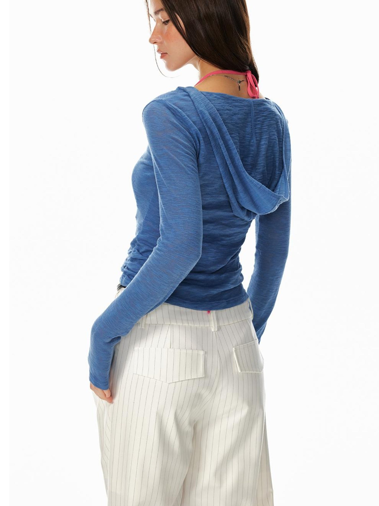 STRIKE A POSE Lazy V-Neck Hooded Long Sleeve Sunshade Top