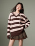 DIDDI MODA Lazy V Striped Knit Tie Front Sweater