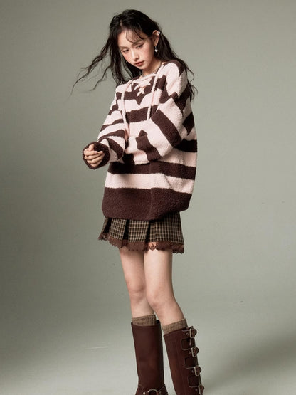 DIDDI MODA Lazy V Striped Knit Tie Front Sweater