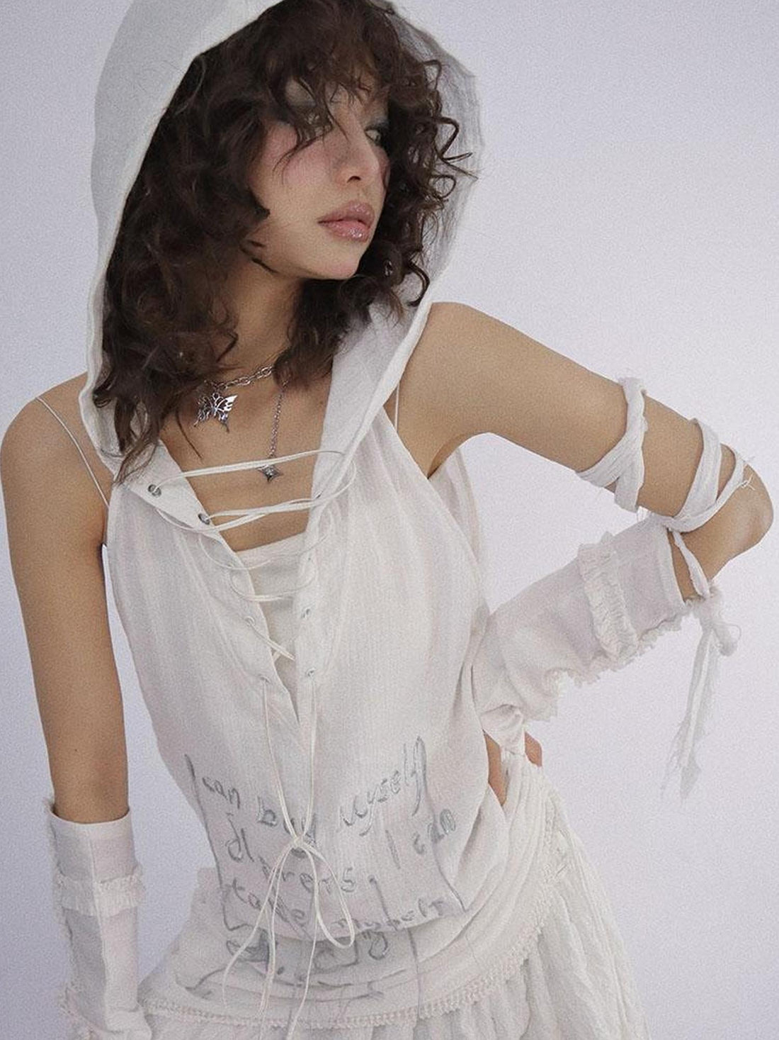 WSW WUSHENWU Lazy Wide Cotton Hooded Vest White Doom Wasteland Style