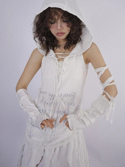 Lazy Wide Cotton Hooded Vest White Doom Wasteland Style