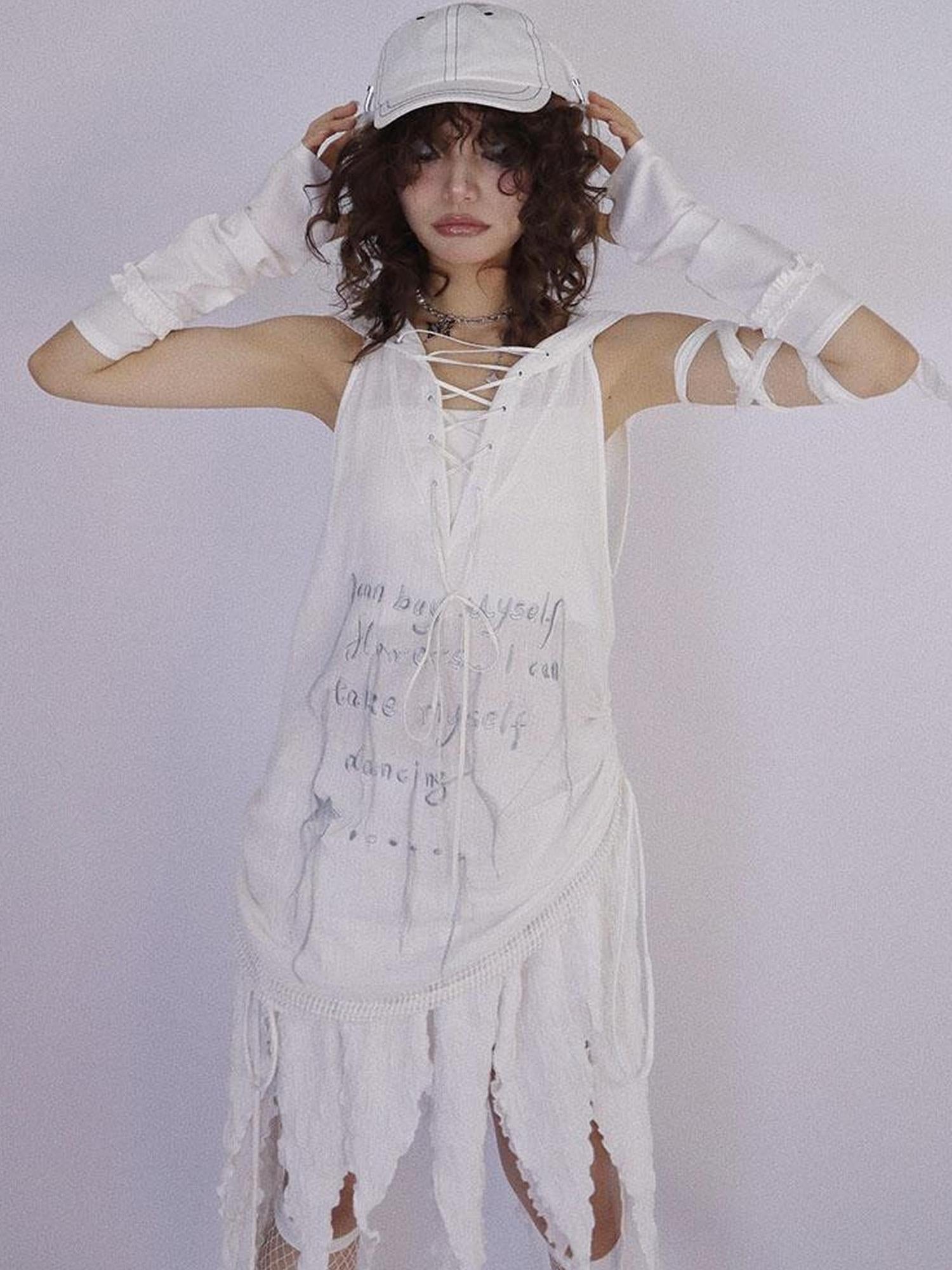 WSW WUSHENWU Lazy Wide Cotton Hooded Vest White Doom Wasteland Style