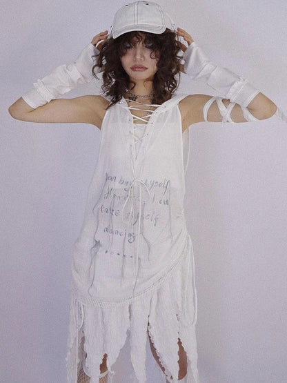 Lazy Wide Cotton Hooded Vest White Doom Wasteland Style