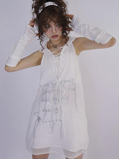 WSW WUSHENWU Lazy Wide Cotton Hooded Vest White Doom Wasteland Style