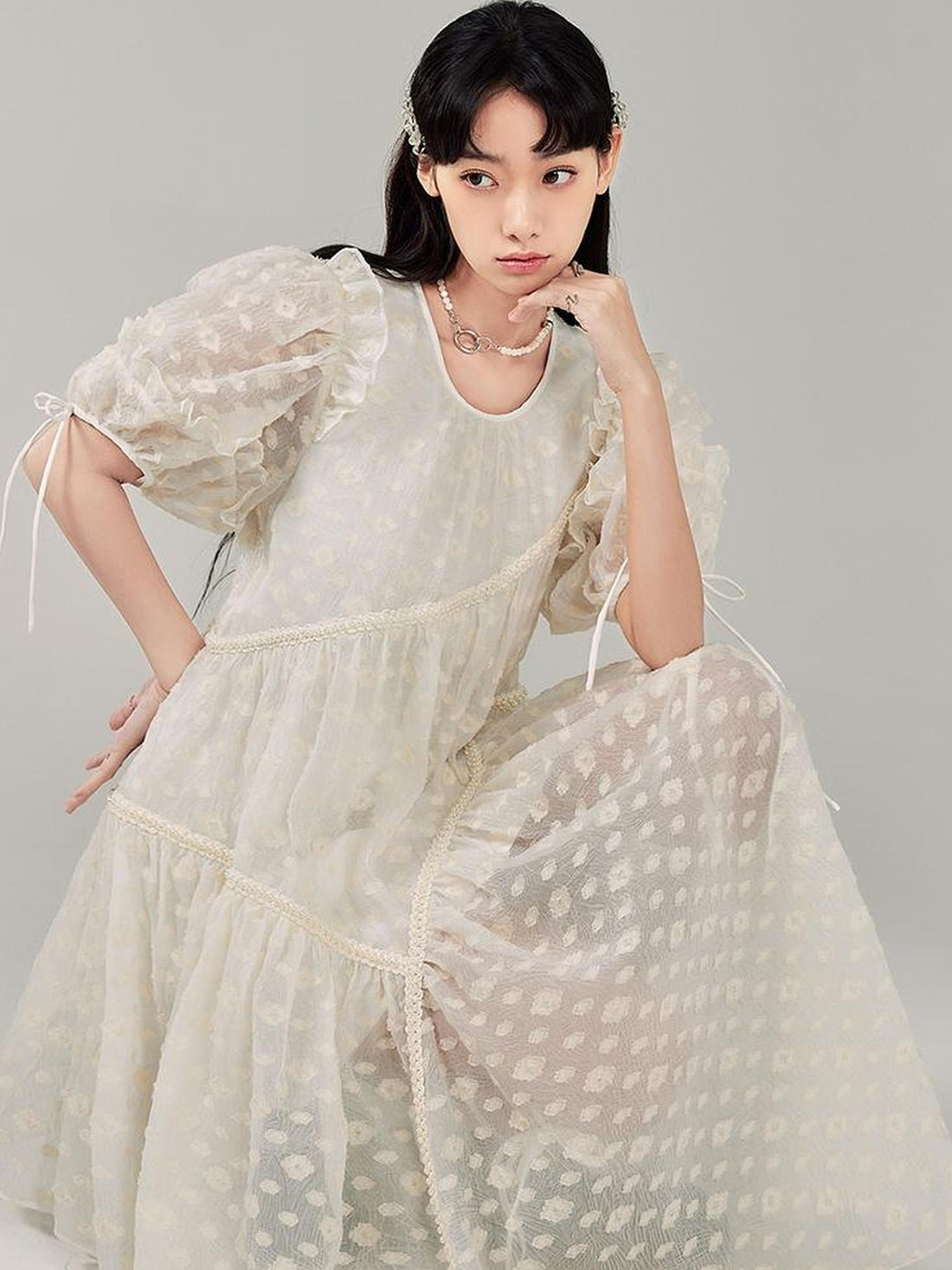DIDDI MODA Lemon Mint Jacquard Asym Dress