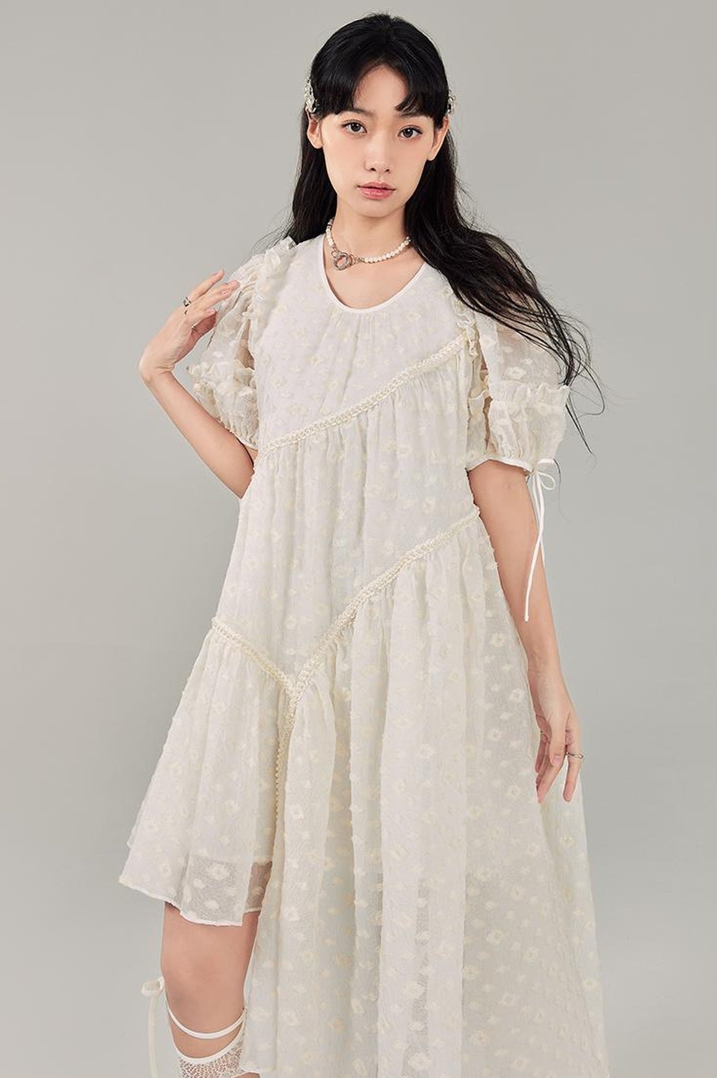 DIDDI MODA Lemon Mint Jacquard Asym Dress