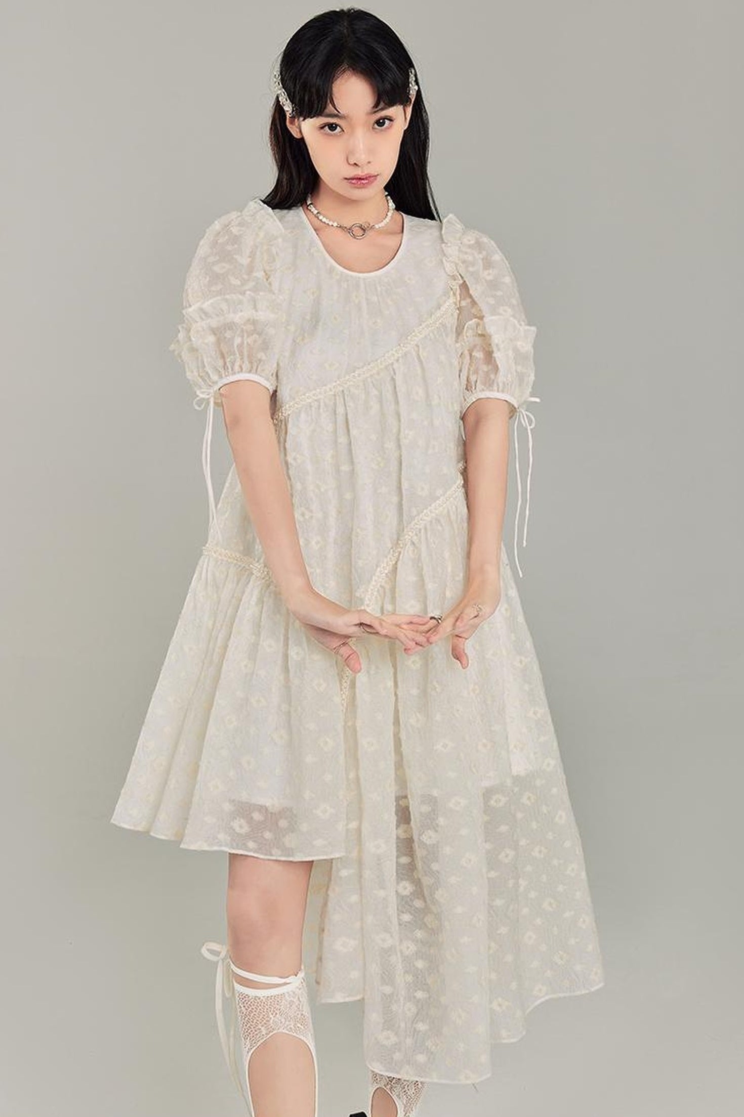 DIDDI MODA Lemon Mint Jacquard Asym Dress